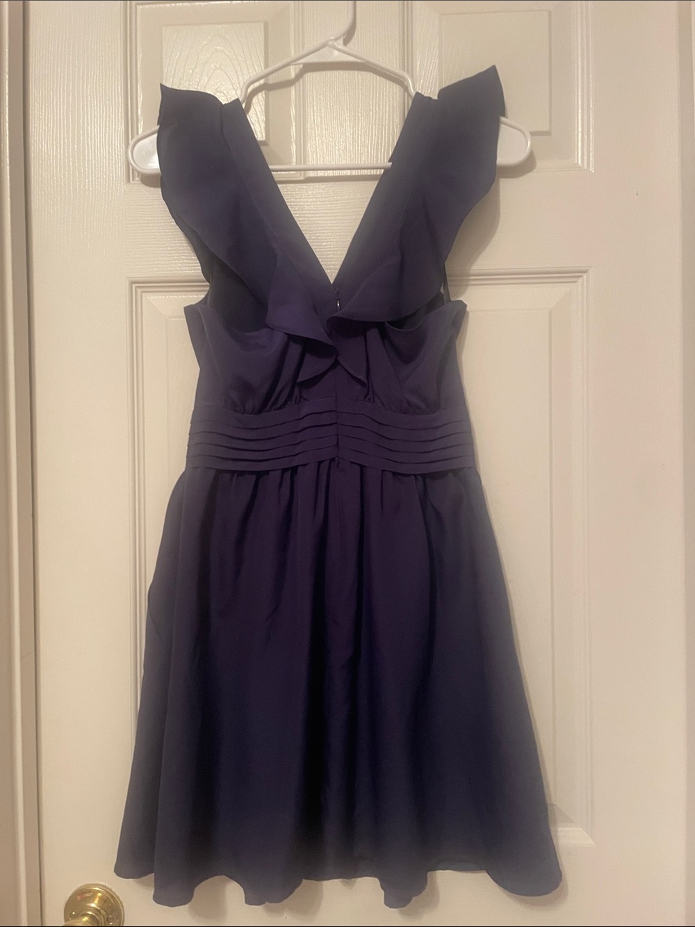 BCBGeneration Navy Ruffle V-Neck Midi Dress - Picture 3 of 4